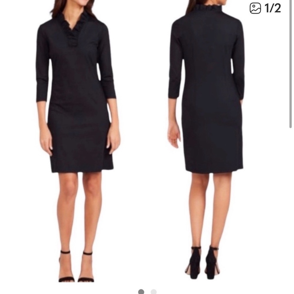 J. MCLAUGHLIN Durham Black Ruffle Neckline Ponte Knit Dress S